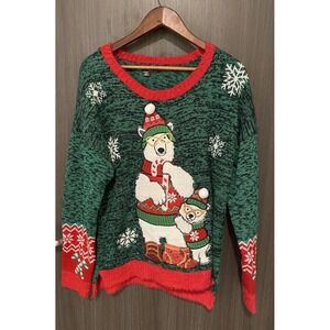 Ugly Christmas Sweater Long Polar Bear United States‎ Sweaters Women's Size XL